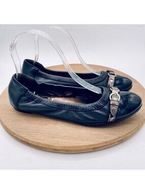 AGL Ballet Flats Womens 7 Black Leather Horsebit Flats Quiet Luxury $229